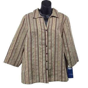j.h. Collectibles Womens  Stripe Floral Button Shirt Blouse 3/4 Sleeve Sz 1X NWT